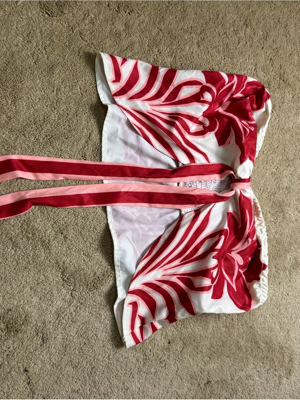 Pink and White Floral tube top with Tie